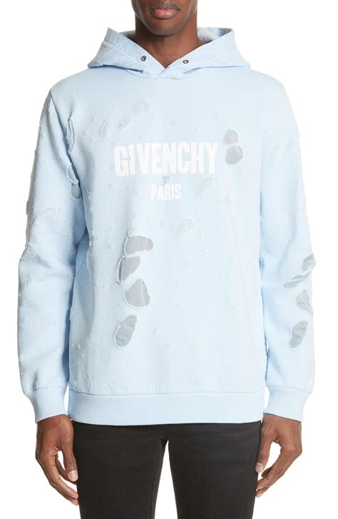 givenchy hoodie blue ripped|Givenchy hoodie with holes.